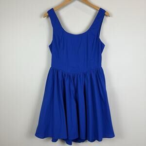 Lele Pierce Mini Dress Large Blue Scoop Neck Open Back Bow Summer Party NWT